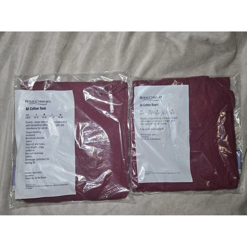 Vintage Royal Comfort Men's Mercerized Cotton Tank & Boxer Set Maroon Size Large